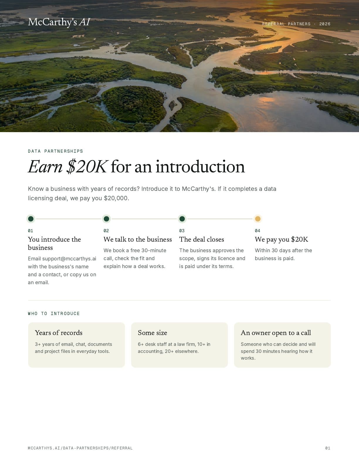 Cover of Earn $20K for an Introduction: The McCarthy's AI Referral Program